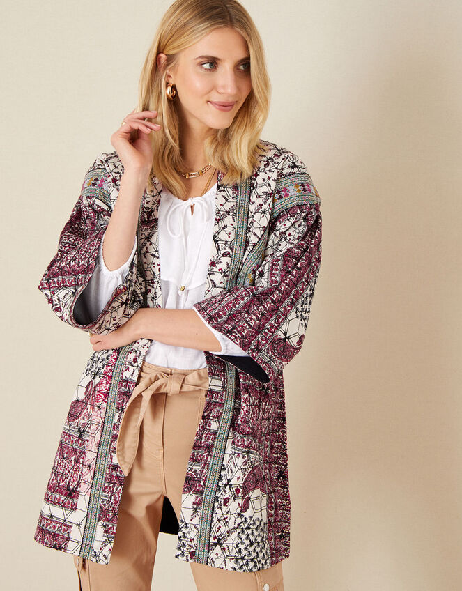 Quinn Printed Longline Jacket, Ivory (IVORY), large