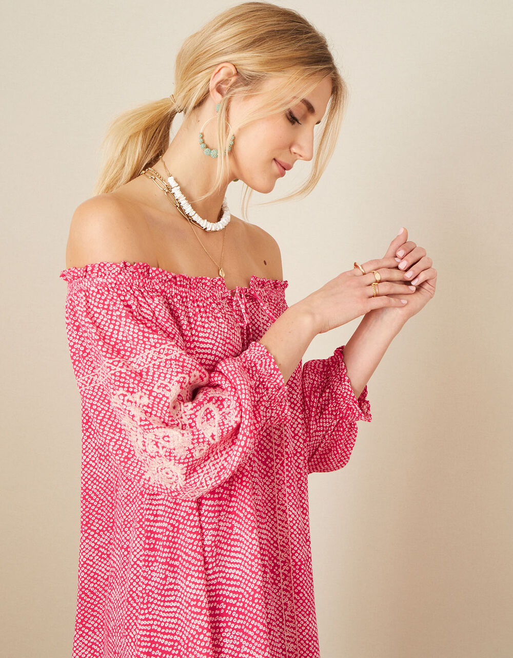 Women Dresses | Anastasija Printed Off-Shoulder Dress Pink - FT70030