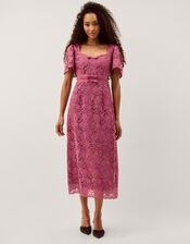 Regina Short Sleeve Lace Midi Dress, Pink (ROSE), large