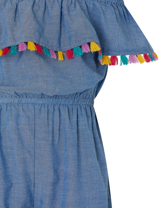 Charlie Chambray Playsuit with Tassels, Blue (BLUE), large