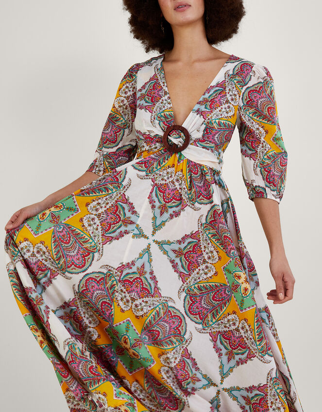 Ophelia - Paisley Print Maxi Dress with Button-Down Front and High Slit