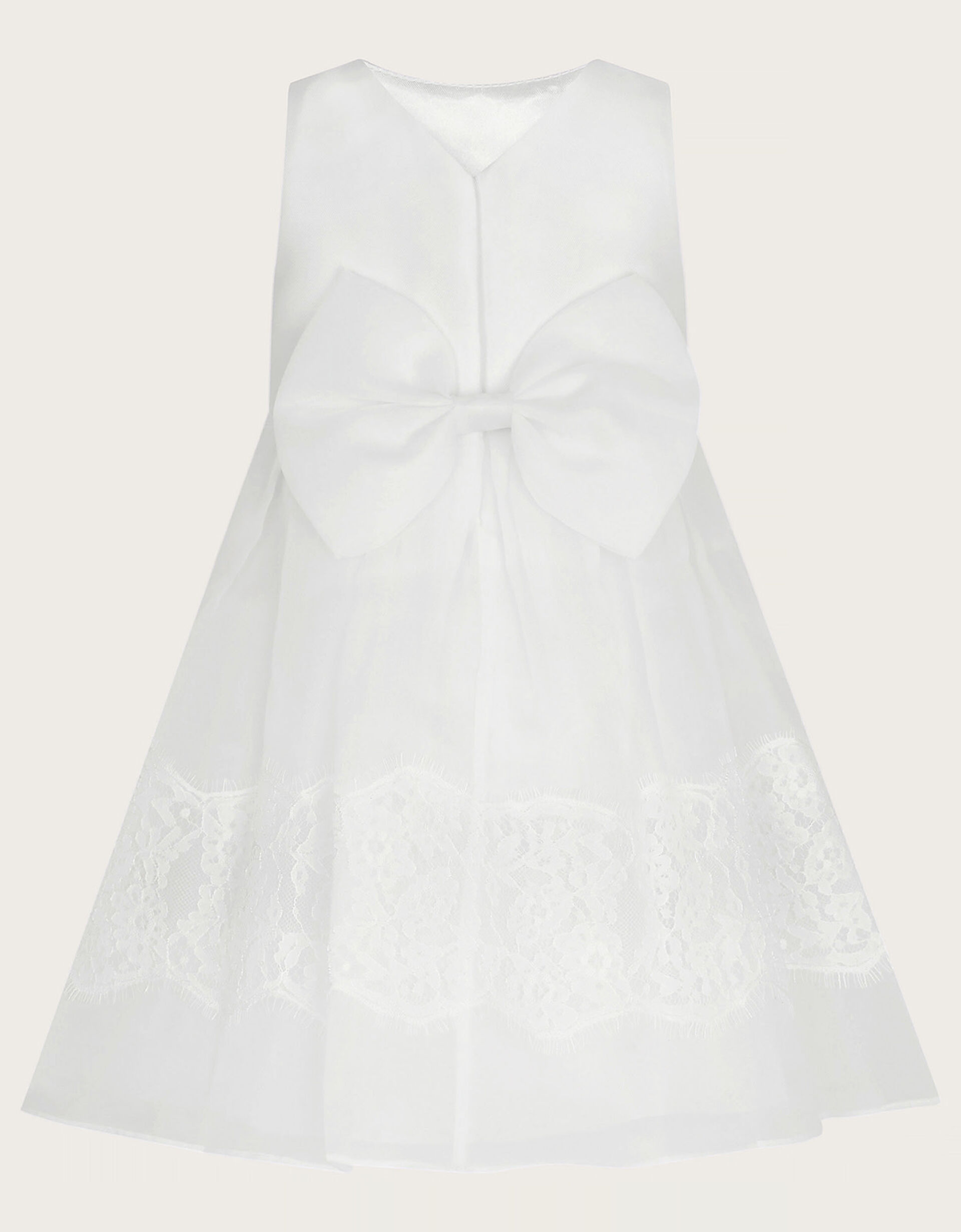 Baby Girls White Satin Lace Trim French Dot Tulle Bonnet Christening Dress 0-18M