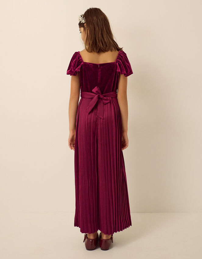 Quinn Velvet Pleated Jumpsuit, Red (BURGUNDY), large