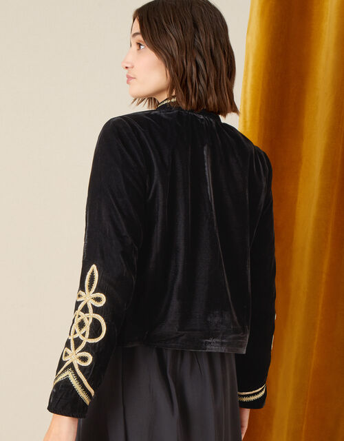 Embroidered Velvet Military Jacket Black Women's Jackets Monsoon UK.