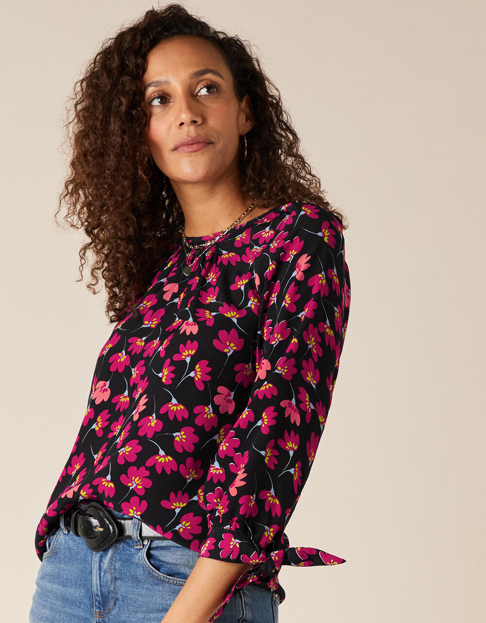 Floral Blouse in Sustainable Viscose Black | Blouses & Shirts | Monsoon UK.