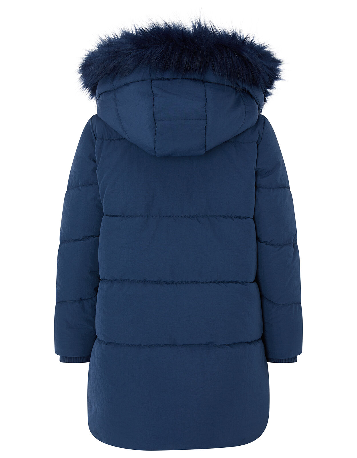Ruffle Asymmetric Padded Coat with Recycled Fabric Blue