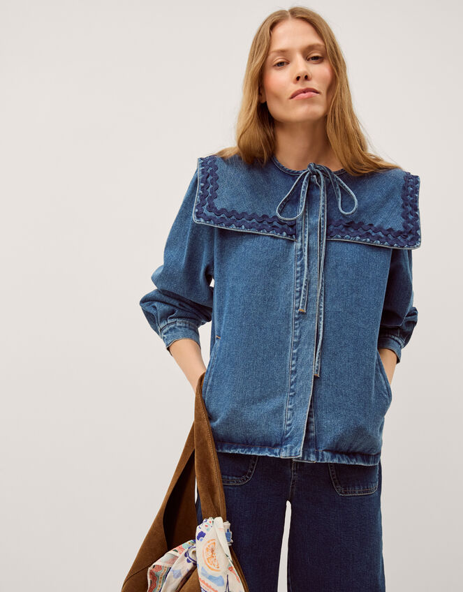 Square D Jacket Livvy Square Collar Denim Jacket Blue | Women's Jackets | Monsoon UK.