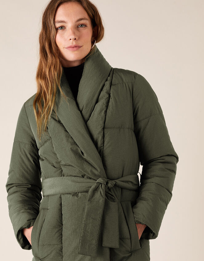 Eddie Long Padded Coat in Recycled Fabric, Green (KHAKI), large