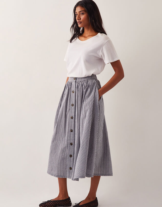 Bea Gingham Button Midi Skirt, Blue (NAVY), large