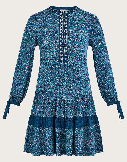 Paisley Print Jersey Smock Dress, Blue (NAVY), large