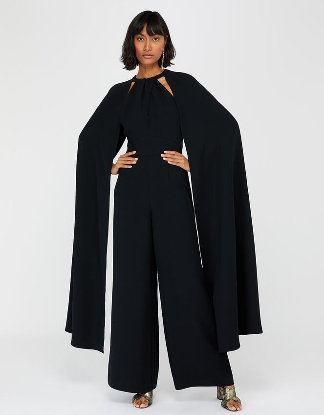 Kimora Cape Wide Leg Jumpsuit, Black (BLACK), large