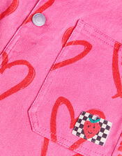 Heart Print Denim Dungarees, Pink (PINK), large