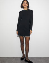 Tia Beaded Mini Jumper Dress, Black (BLACK), large