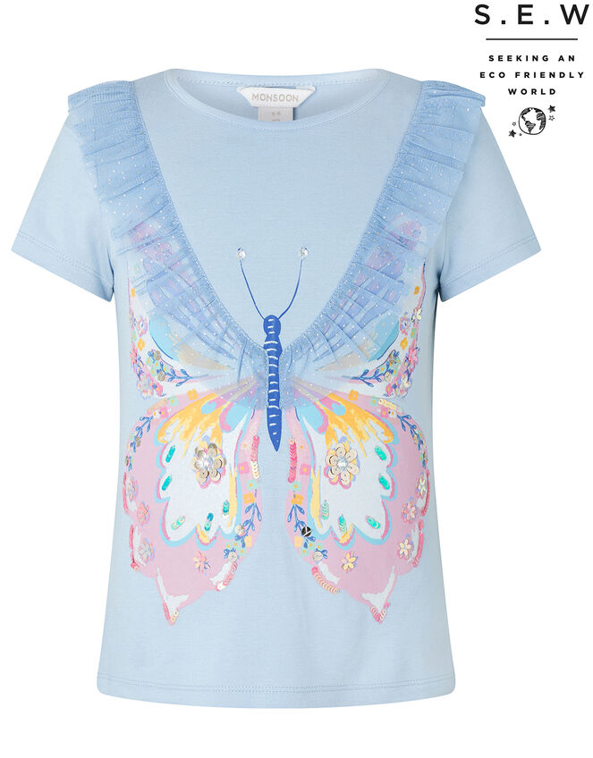 Edith Embellished Butterfly T-shirt, Blue (BLUE), large