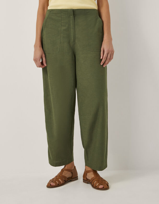 Joanie Linen Blend Wide Leg Trousers, Green (KHAKI), large