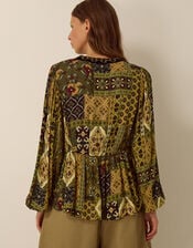 Laoise Floral Patchwork Top, Green (KHAKI), large