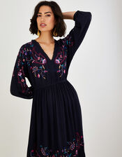 Glenn Embroidered Paisley Midi Dress, Black (BLACK), large