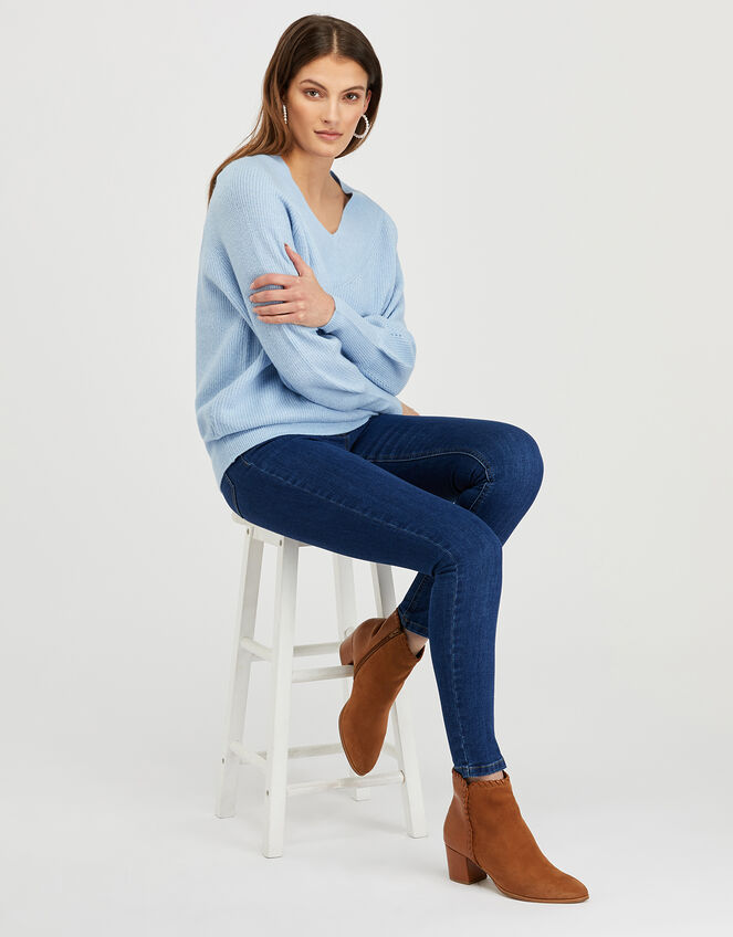 Georgie Ribbed Knit Jumper, Blue (BLUE), large
