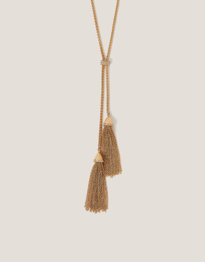 Long Diamanté Tassel Necklace, , large