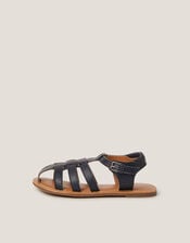 Leather Fisherman Sandals, Blue (NAVY), large