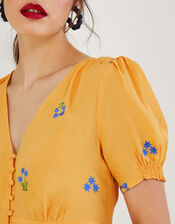 Ollie Embroidered Tea Top in Sustainable Viscose, Yellow (YELLOW), large