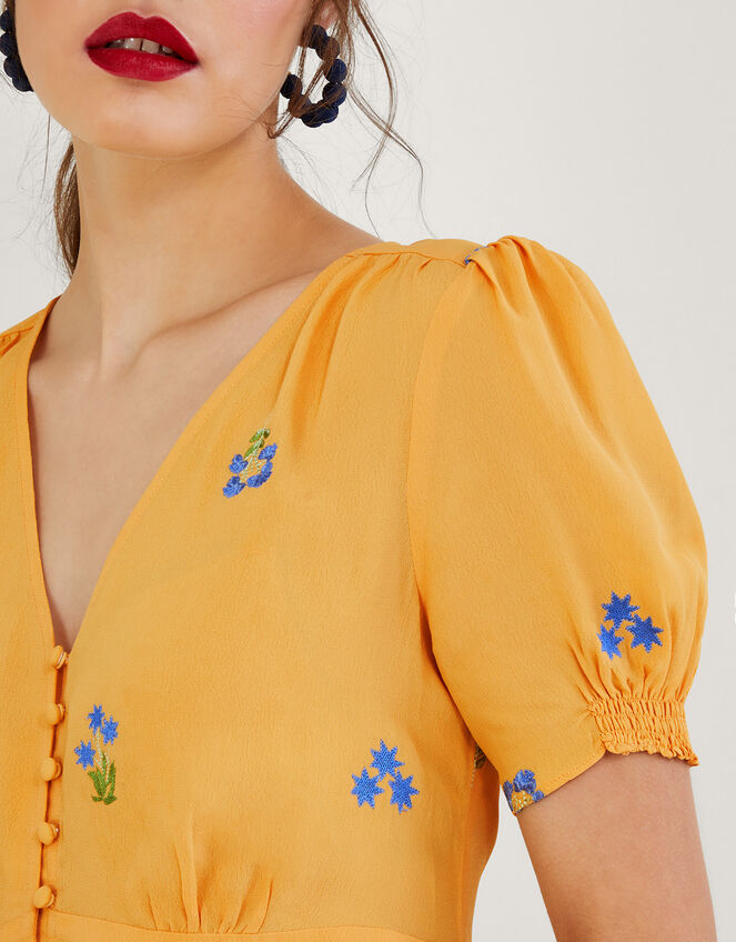 Ollie Embroidered Tea Top in Sustainable Viscose, Yellow (YELLOW), large