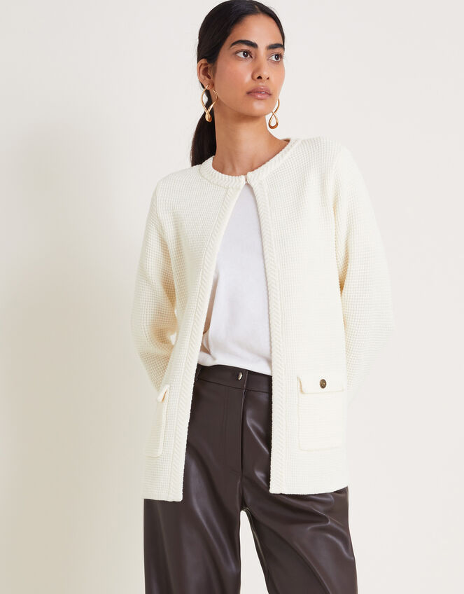 Tabby Textured Open Front Cardigan, Ivory (IVORY), large