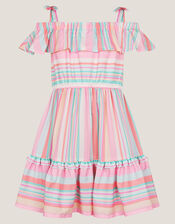 Stripe Woven Ruffle Dress, Multi (MULTI), large