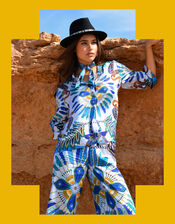 Wild Athena Feather Print Trousers, Blue (BLUE), large