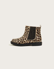 Patent Glitter Leopard Chelsea Boots, Black (BLACK), large