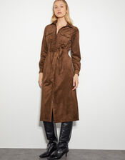 Amber Suedette Midi Dress, Brown (BROWN), large