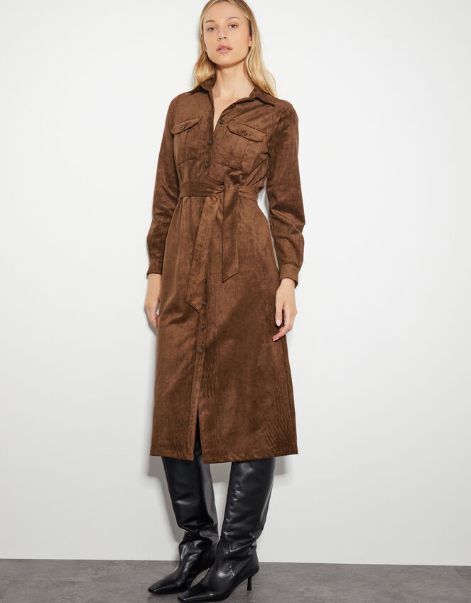 Amber Suedette Midi Dress, Brown (BROWN), large