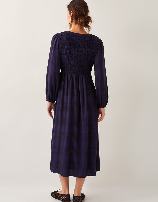 Cassie Check Long-Sleeve Midi Dress, Blue (NAVY), large