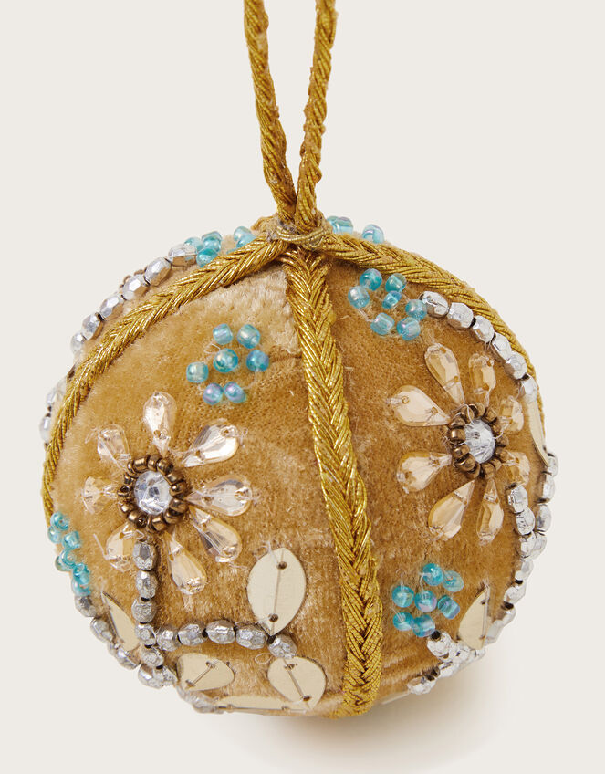 Floral Embellished Velvet Bauble, Gold (GOLD), large