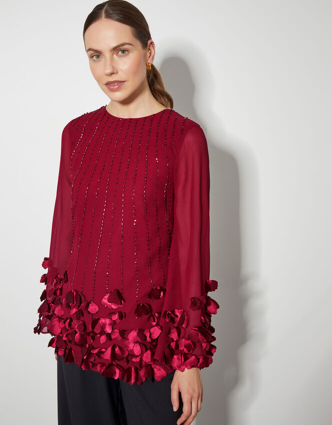 Carly Embellished 3D Petal Top, Red (RED), large