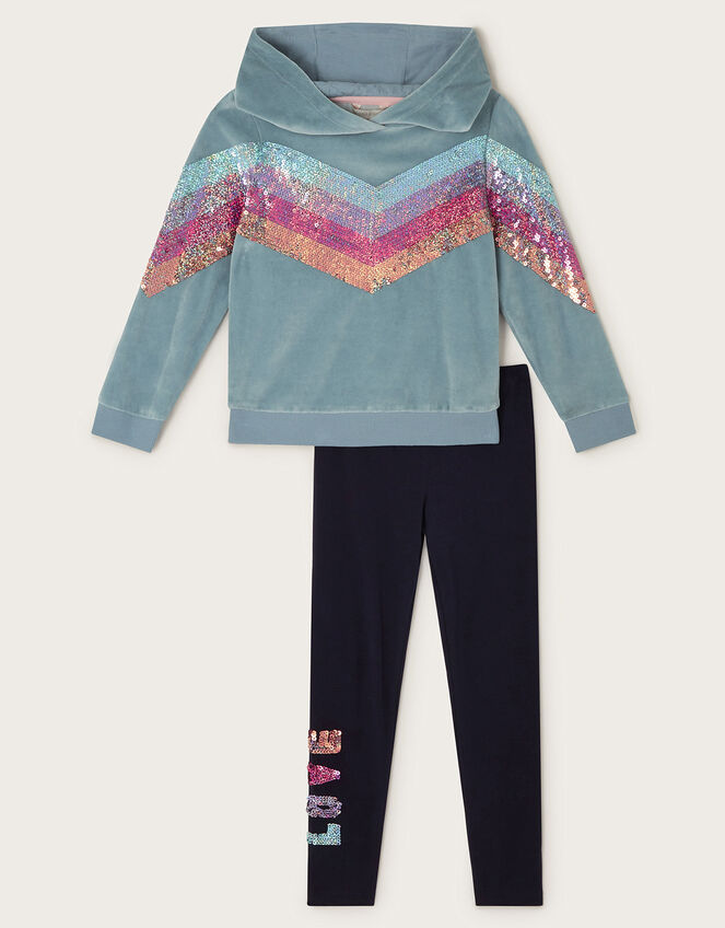 Sequin Velour Hoodie and Leggings Set, Green (GREEN), large