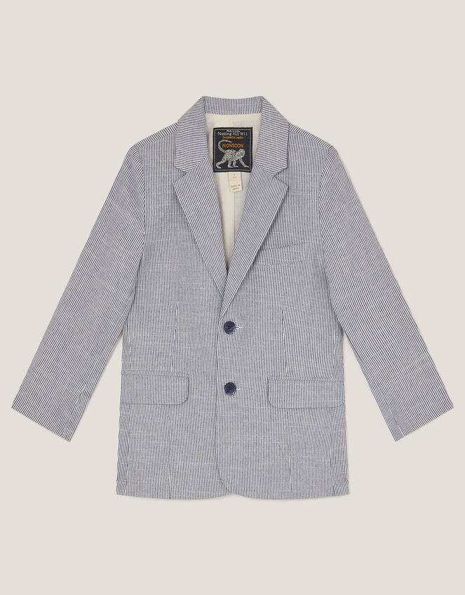 Pinstripe Cotton Blazer, Blue (BLUE), large
