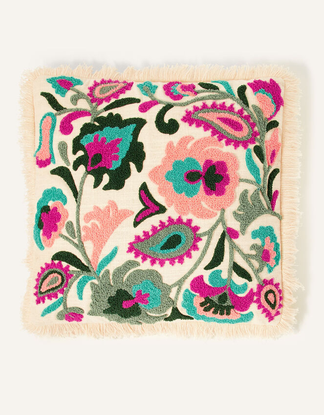 Embroidered Fringe Cushion, , large