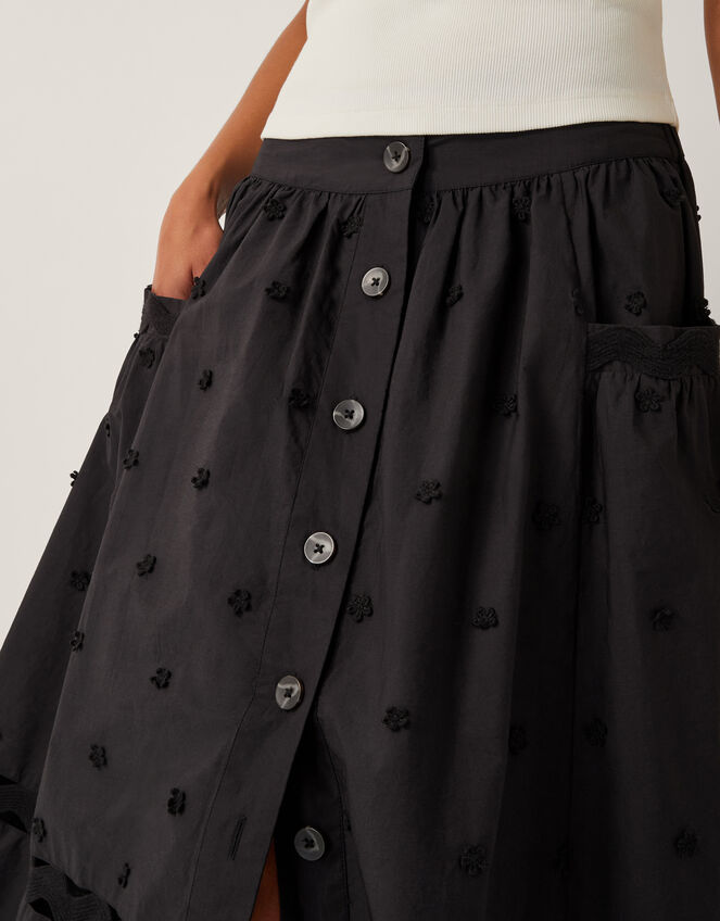 Esme Floral Appliqué Midi Skirt, Black (BLACK), large