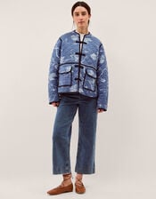 Jayda Print Jersey Quilted Jacket, Blue (BLUE), large