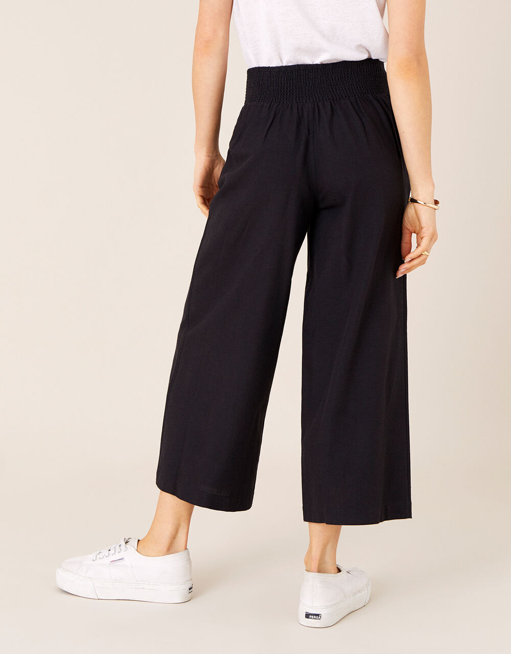 Cropped Trousers in Linen Blend Black Trousers & Leggings Monsoon UK.