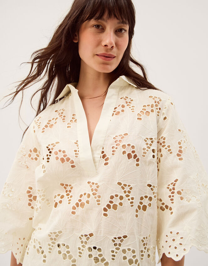 Selena Floral Embroidered Tunic Shirt Cream