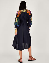 Leaf Embellished Applique Dress in in LENZING™ ECOVERO™, Blue (NAVY), large