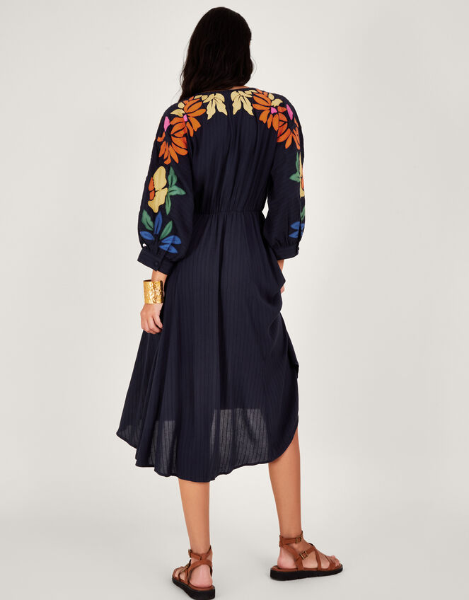 Leaf Embellished Applique Dress in in LENZING™ ECOVERO™, Blue (NAVY), large