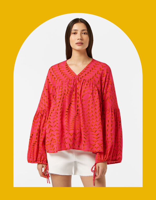 Scotch & Soda Abstract Print Crinkle Top, Pink (PINK), large