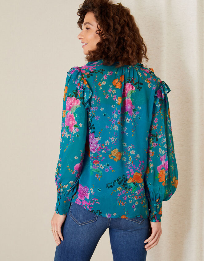 Omi Floral Frill Blouse, Blue (BLUE), large