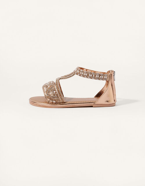 Beaded Sandals, Gold (ROSE GOLD), large