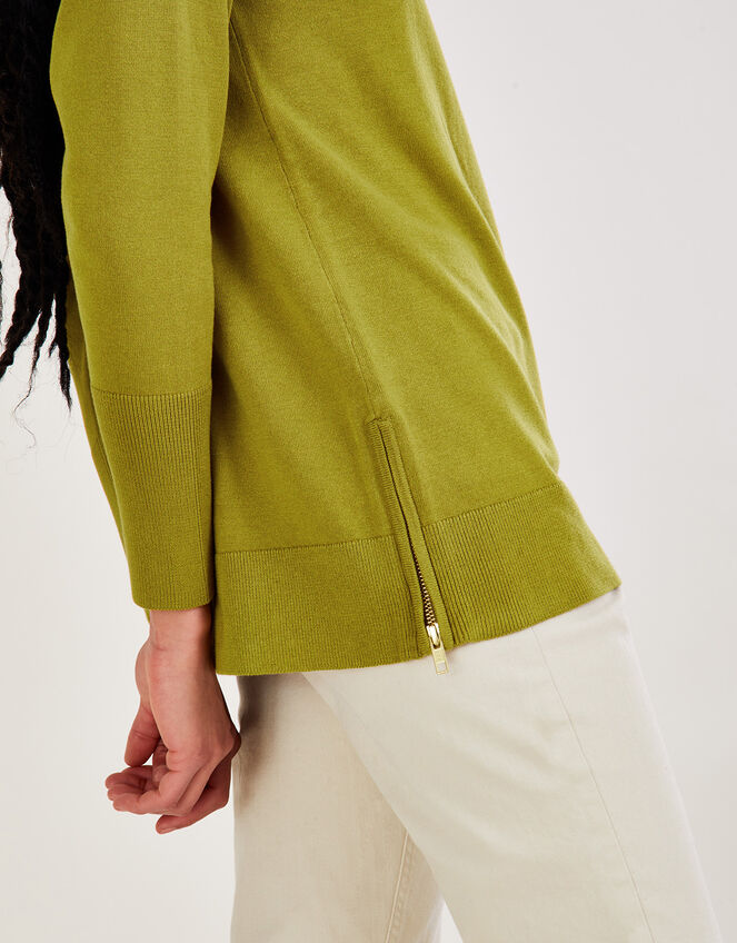 Slash Neck Zip Jumper with LENZING™ ECOVERO™, Green (CHARTREUSE), large