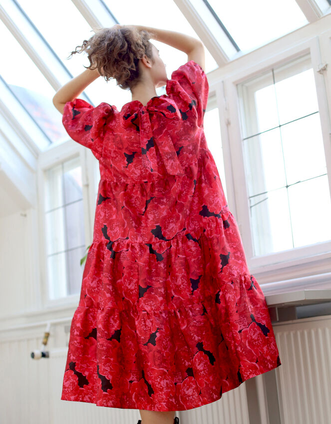 Crās Illustrated Floral Tiered Dress, Red (RED), large
