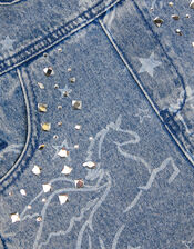 Unicorn Print Denim Dungarees, Blue (BLUE), large